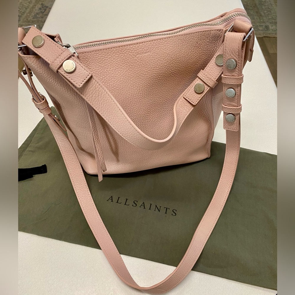 All Saints Soft Pink Leather Shoulder Crossbody Bag